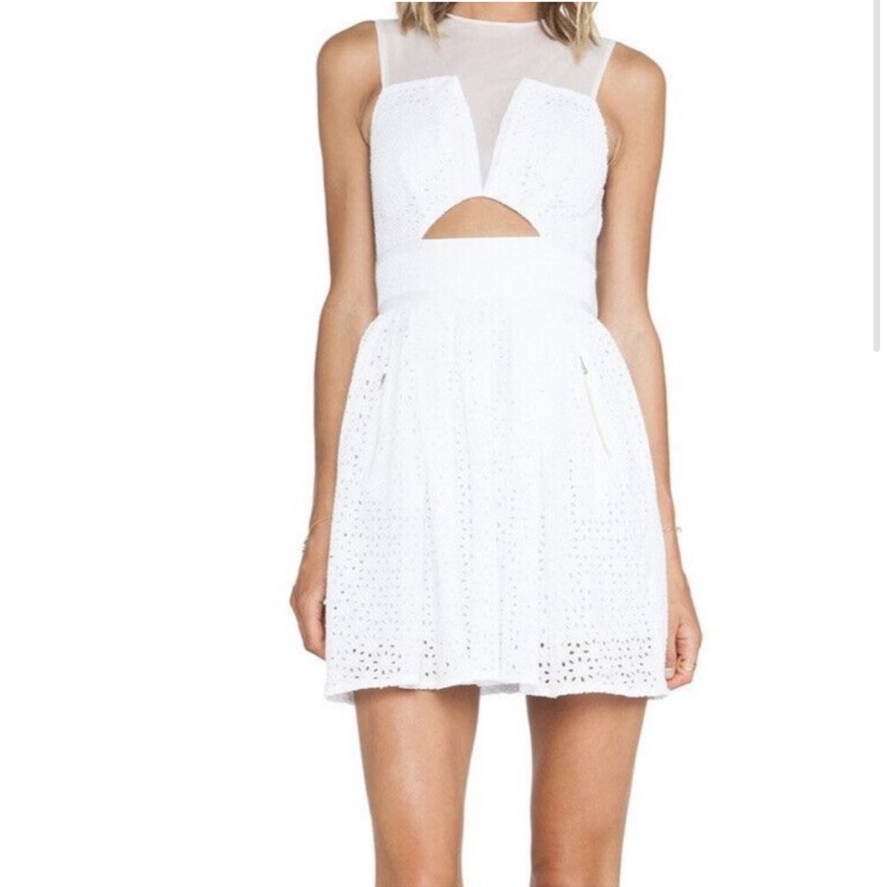 revolve three floor white precisely eyelet mini dress mesh top Size 2
